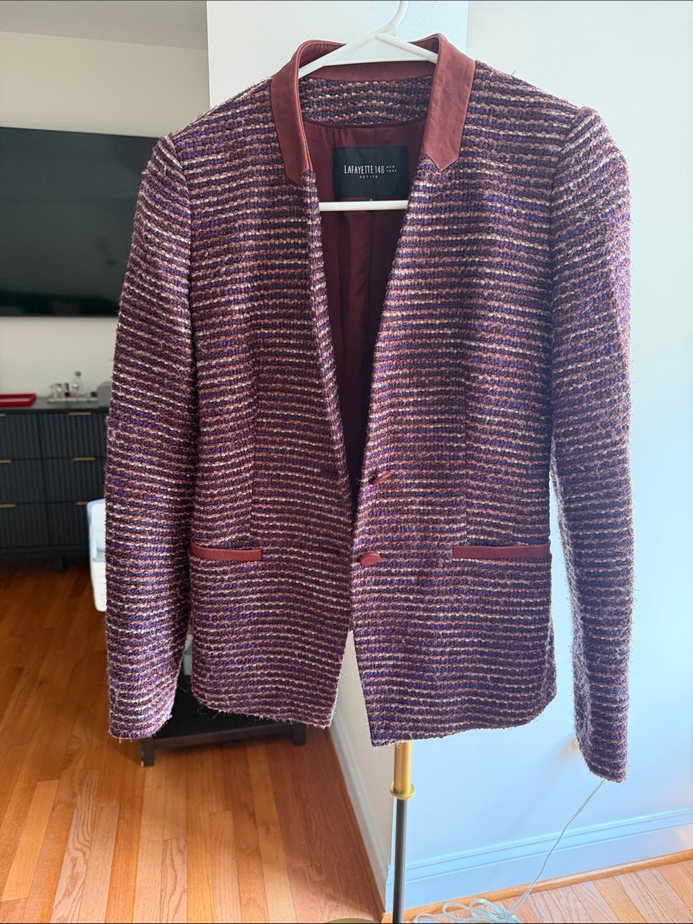 Lafayette 148 Tweed-Style Knit Blazer in Burgundy & Purple